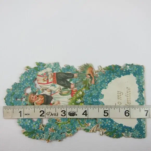 Vintage Valentine 3D Pop Up Die Cut German Girl Red Boy Lederhosen Blue Flowers - Picture 12 of 12